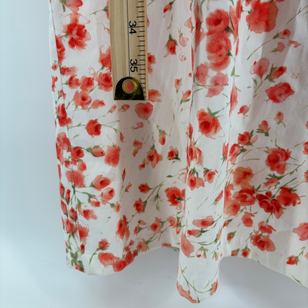 David‎ Meister Women Dress 6 White Floral Belted V-Neck Cap Sleeve Midi Cottage - Picture 7 of 11